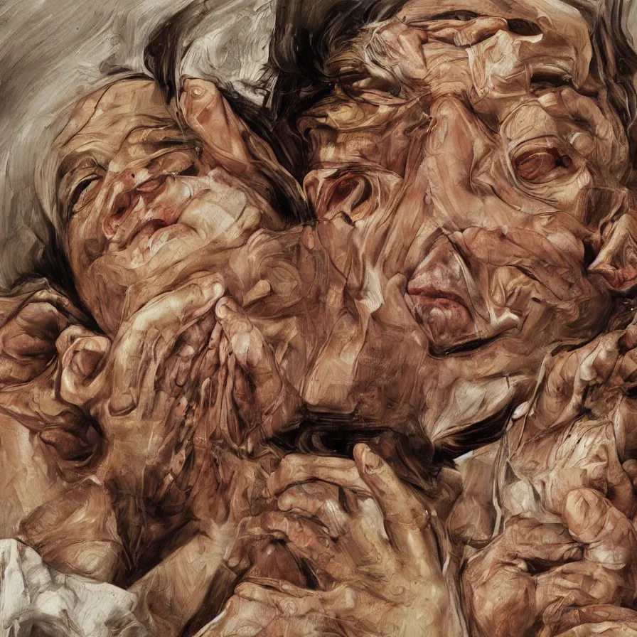 Prompt: high quality high detail painting by lucian freud and jenny saville, hd, confusion of the mind, mangenta and brown