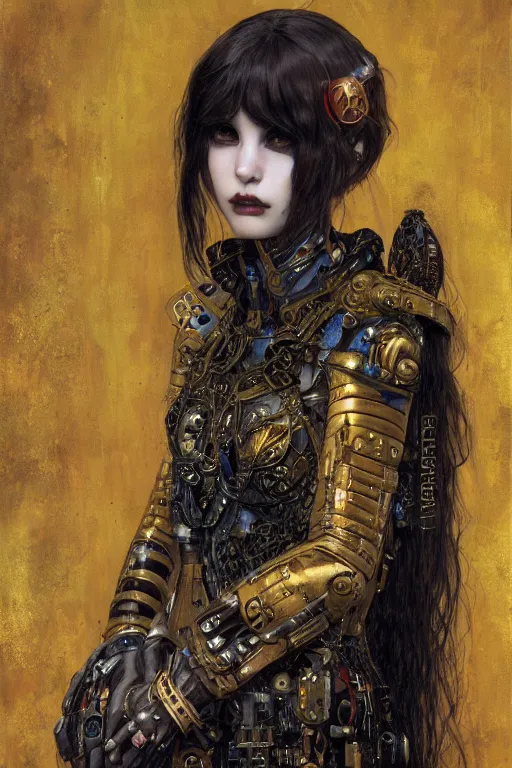 Image similar to portrait of beautiful young gothic maiden, cyberpunk, Warhammer, highly detailed, artstation, illustration, art by Gustav Klimt