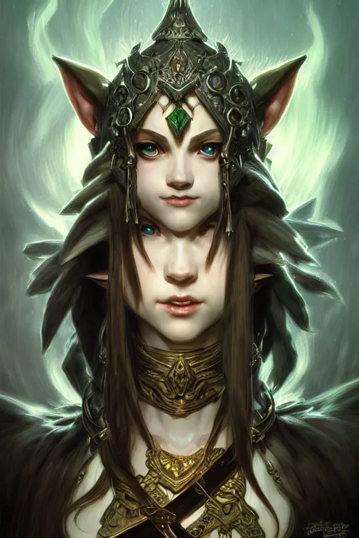 Image similar to dark fantasy, link legend of Zelda twilight Princess portrait, dark surrealist , fantasy, intricate, elegant, highly detailed, digital painting, artstation, concept art, smooth, sharp focus, illustration, art by artgerm and greg rutkowski and alphonse mucha