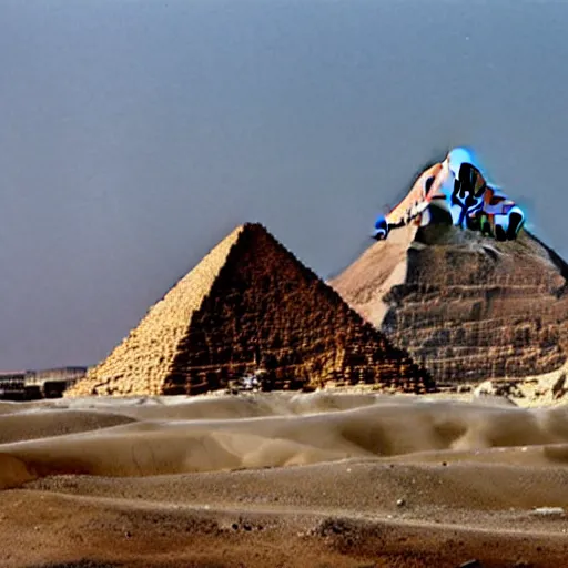 Image similar to egyptian pyramids under construction by an ancient racist alien