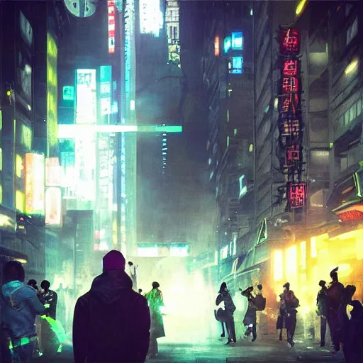 Image similar to “ rogue cyberpunk agent hiding in a crowd in neotokyo ”