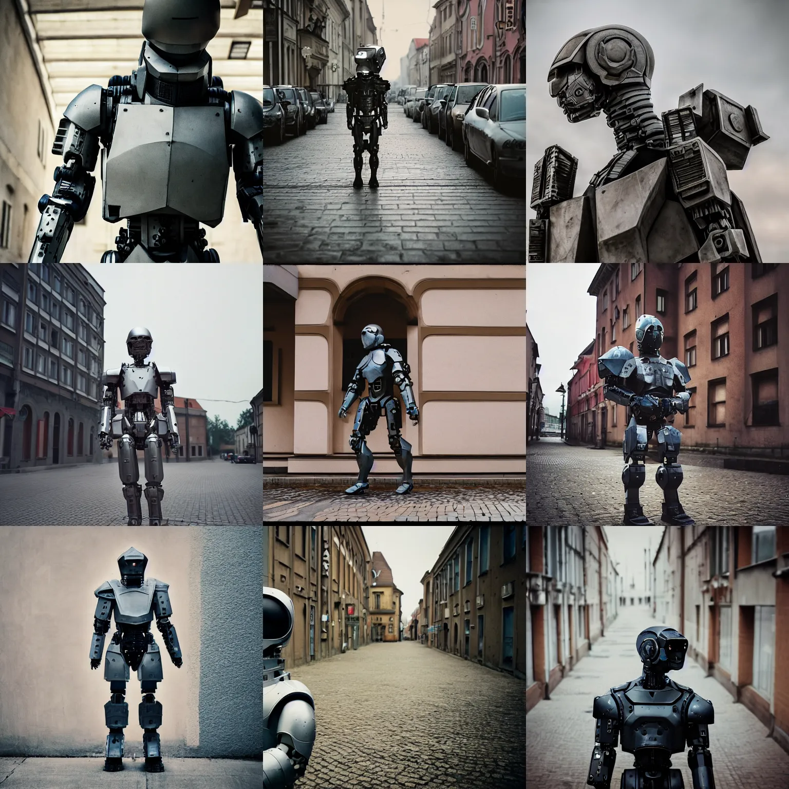Prompt: legnica. medium shot close up. armored cyborg mark zuckerberg, in legnica, full body, cinematic focus, polaroid photo, vintage, neutral dull colors, soft lights, by oleg oprisco, by thomas peschak, by discovery channel, by victor enrich, by gregory crewdson