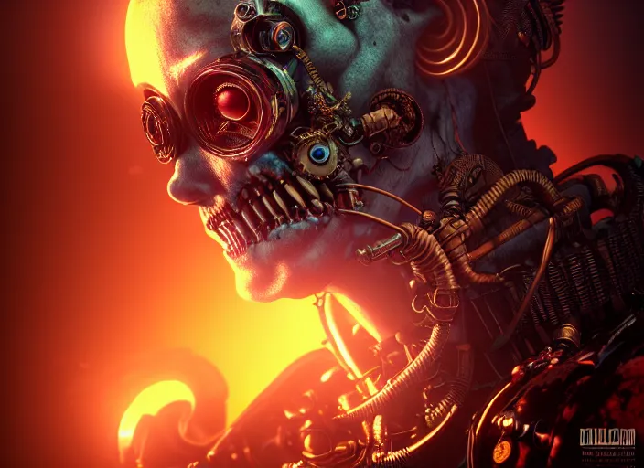 Prompt: an intricately detailed ultra - realistic unreal engine 5 rendering of a portrait of steampunk cyberpunk neon - bordered cyborg zombie dracula, concept art, intricate details, eerie, highly detailed, photorealistic, octane render, 8 k uhd art by kilian eng