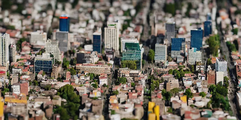 Prompt: a miniature diorama of downtown santiago de chile, macro photography