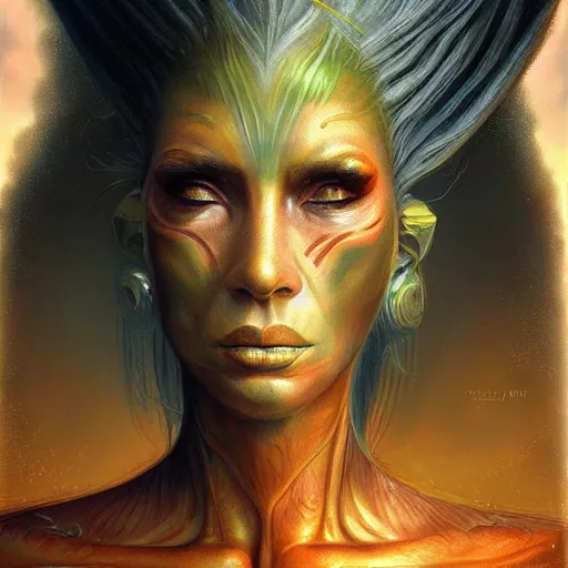 Image similar to A stunning portrait of a fire goddess by Jim Burns, fantasy, Trending on artstation.