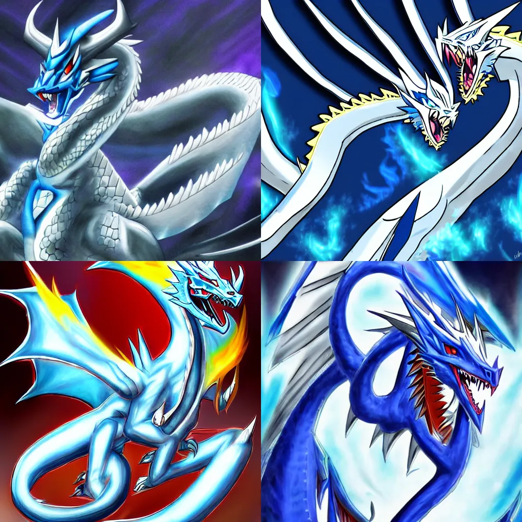 Prompt: Blue-Eyes White Dragon from Yu-Gi-Oh