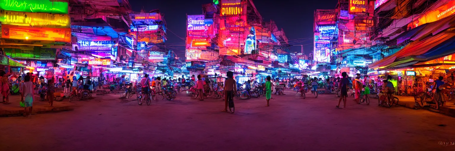 Image similar to Cyberpunk town square, futuristic Phnom-Penh Cambodia, neon lighting