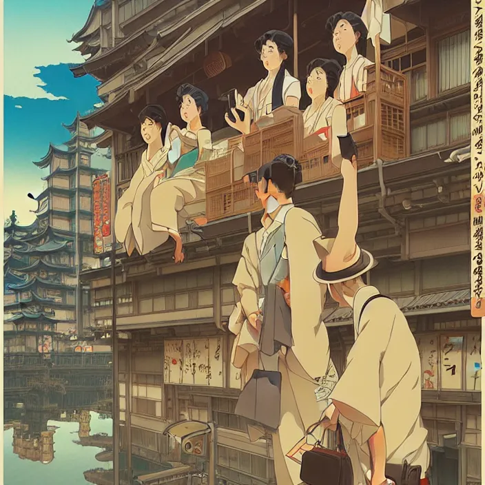 Image similar to japanese big city, summer, in the style of studio ghibli, j. c. leyendecker, greg rutkowski, artem