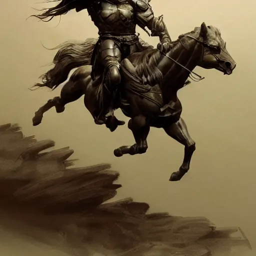 Image similar to knight riding a horse by frank frazetta, dynamic pose,, fantasy, very detailed, dungeons & dragons, sharp focus, striking, artstation contest winner, detailed