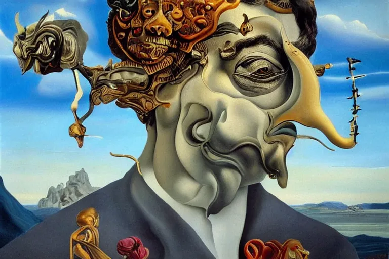 Image similar to Painting by Salvador Dali, Extremely Highly detailed, Occult, funny, humorous, humor, hilarious, funny, entertaining, magical, trending on artstation HQ, closeup, D&D, intricate, elegant, highly detailed, digital painting, artstation, concept art, matte, sharp focus, illustration, surrealism