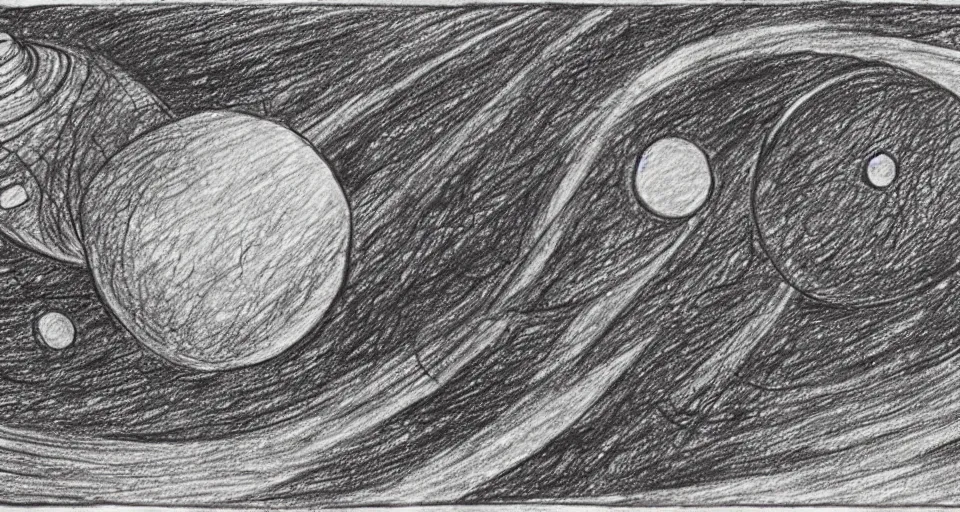 Prompt: an drawing found on an alien planet describing space