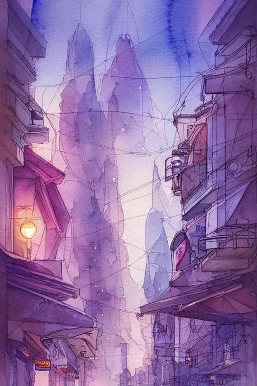 Image similar to beautiful happy picturesque charming sci - fi city in harmony with nature. beautiful light. nice colour scheme, soft warm colour. beautiful detailed watercolor by lurid