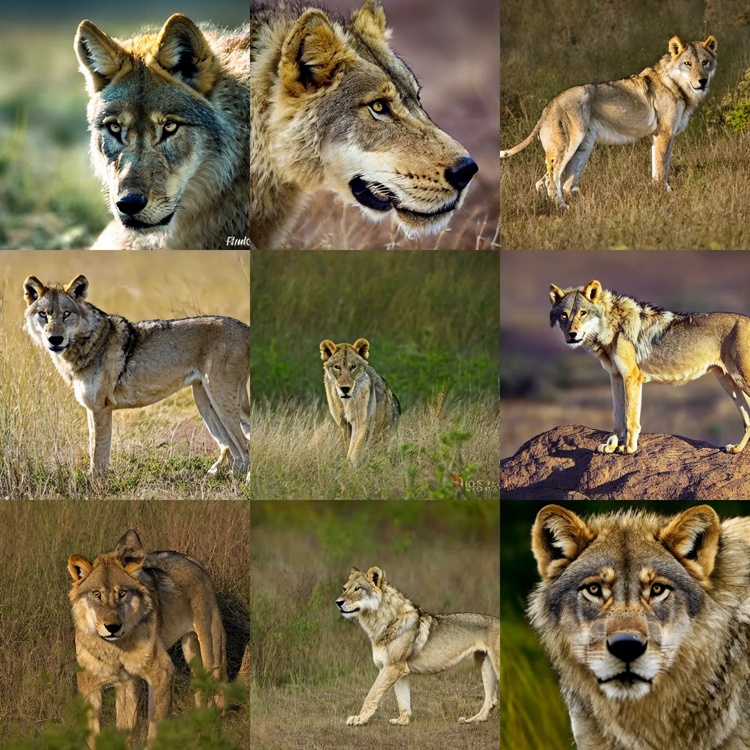 Prompt: a wolf-lioness, wildlife photography