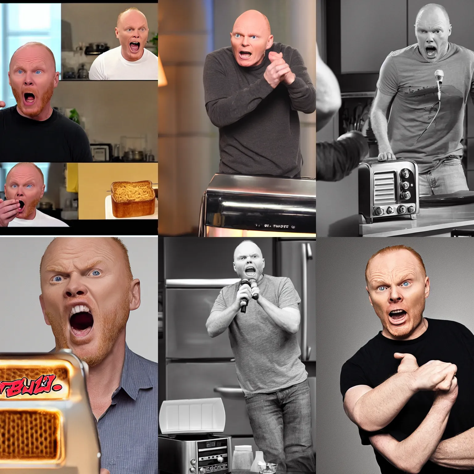 Prompt: angry Bill Burr yelling at a toaster