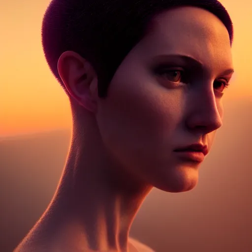 Image similar to photographic portrait of a stunningly beautiful renaissance cyberpunk bald female in soft dreamy light at sunset, contemporary fashion shoot, by edward robert hughes, annie leibovitz and steve mccurry, david lazar, jimmy nelsson, breathtaking, 8 k resolution, extremely detailed, beautiful, establishing shot, artistic, hyperrealistic, beautiful face, octane render