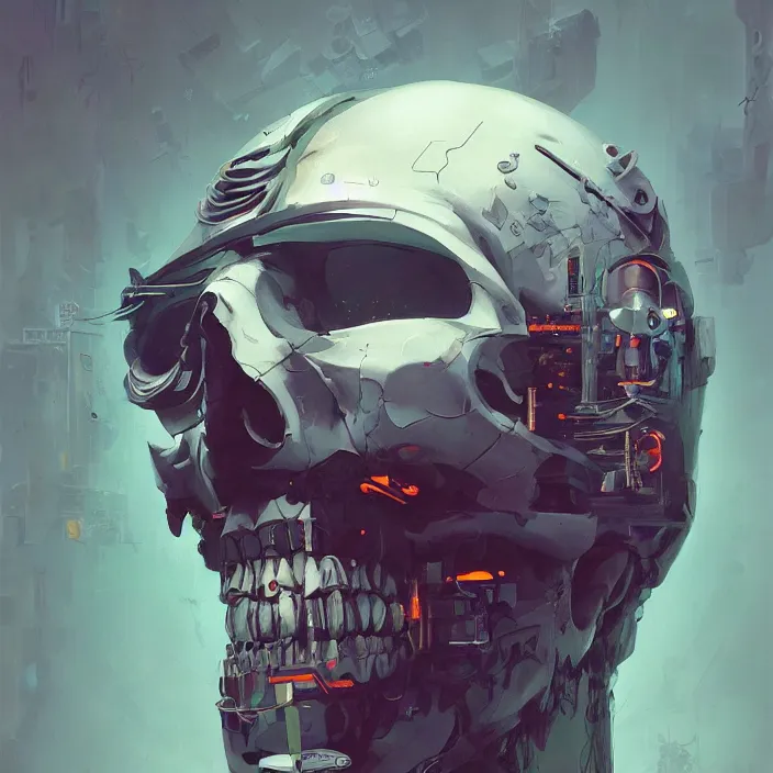 Prompt: a beautiful painting of a cyberpunk skull by sergey kolesov and nekro and pascal blanche and rhads. in style of colorful comic noir illustration, symmetry, sci fi, hyper detailed. octane render. trending on artstation