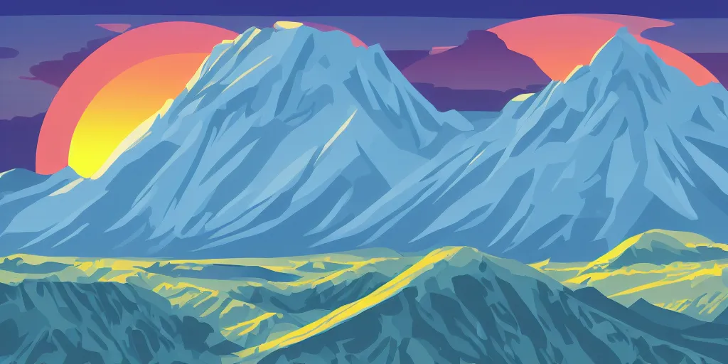 Image similar to sunrise mountain vector illustration digital art by albers josef trending on artstation