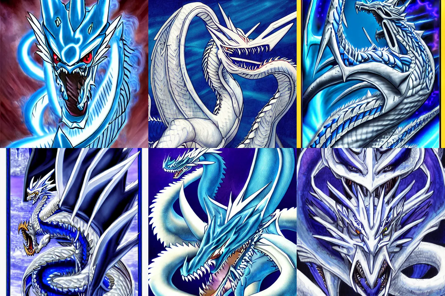 Prompt: Blue-Eyes White Dragon Hydra yu-gi-oh! card art
