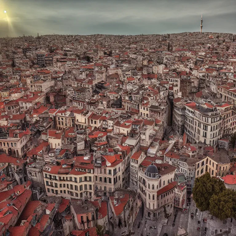 Prompt: a cinematic scene from the galata tower, solidity and eternity, lovecraft, dramatic lighting, ultra hd, hdr, 8 k