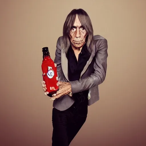 Prompt: iggy pop trapped inside a bottle