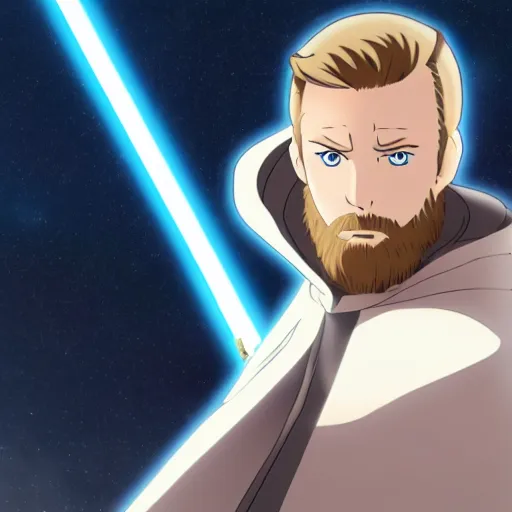 Image similar to Obi-Wan Kenobi as an anime character from Mappa. Extremely detailed. Beautiful. 4K.