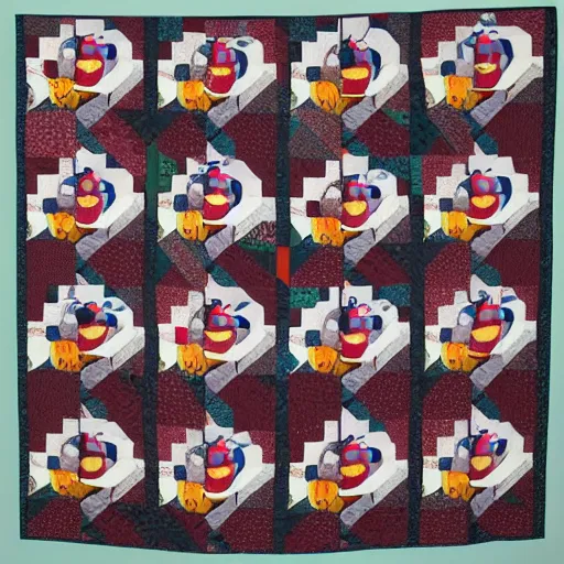 Image similar to a patterned quilt of strange clowns