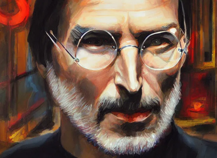 Image similar to a highly detailed beautiful portrait of steve jobs as dr strange, by gregory manchess, james gurney, james jean