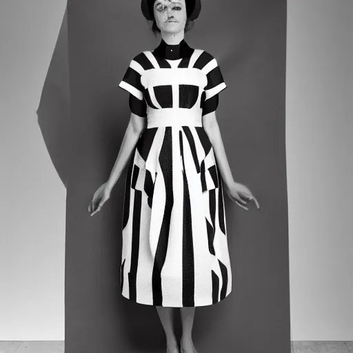 Prompt: A dress inspired by the drapeau breton. A dress modelled after the drapeau breton. Studio lighting