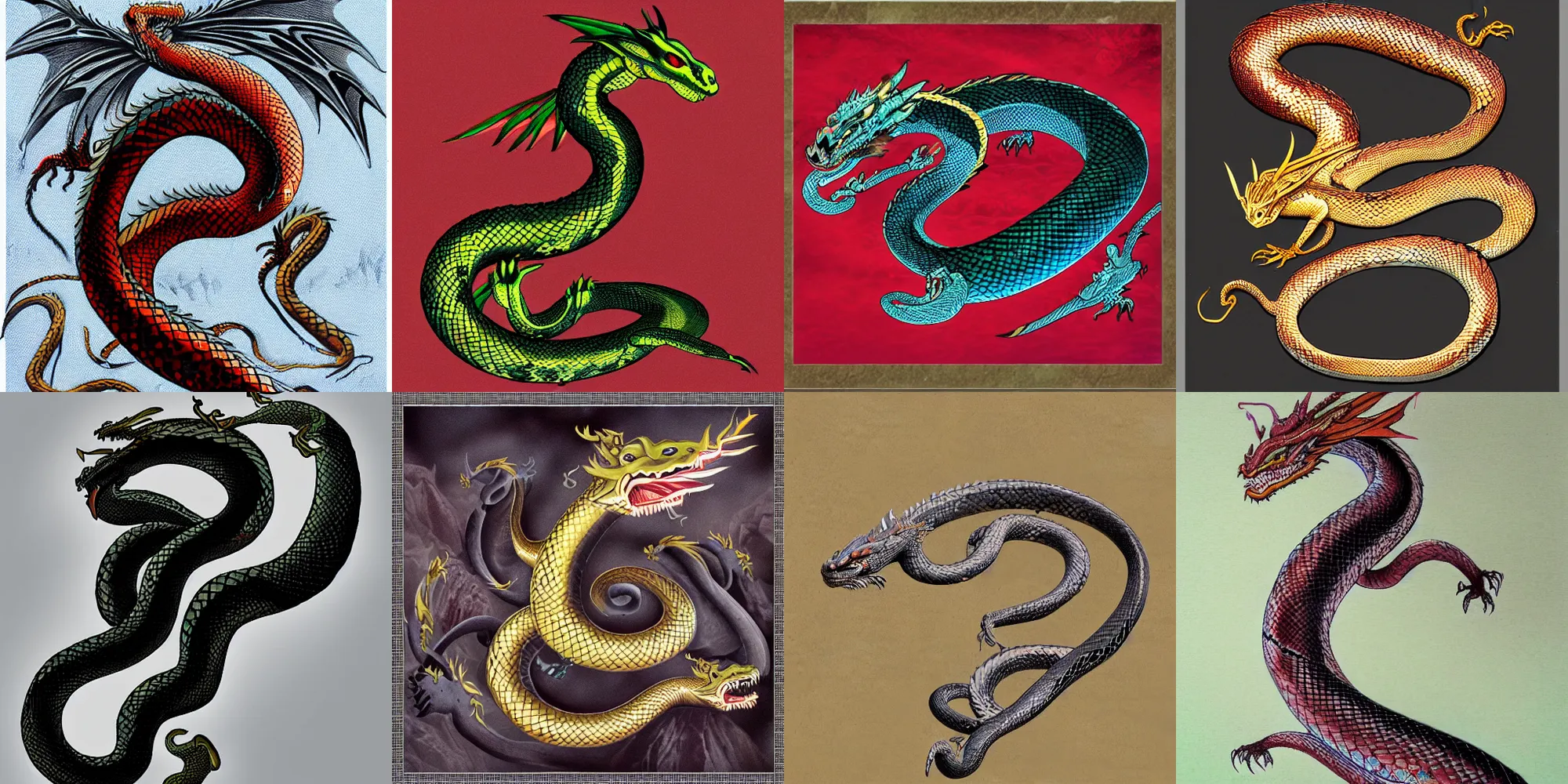 Prompt: dragon snake with wings, full protrait,