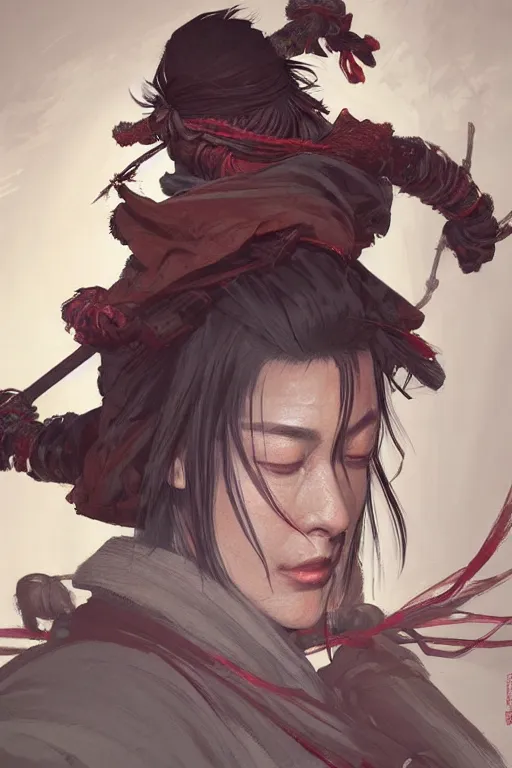 Prompt: Sekiro, digital painting, highly detailed, artstation, concept art, illustration, smooth, sharp focus, art by artgerm and greg rutkowski and alphonse mucha and loish and WLOP