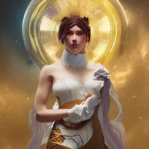 Image similar to a birthday cake made of the fabric of space, art by artgerm and greg rutkowski and alphonse mucha, concept art, octane render, unreal engine 5, highly detailed, high quality, 8 k, soft lighting, realistic face, path traced