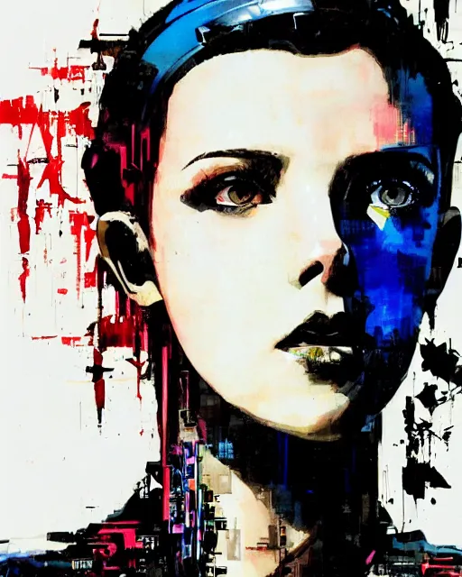 Image similar to portrait of cyberpunk millie bobby brown by yoji shinkawa