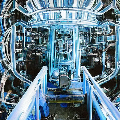 Image similar to an astounding 3 5 mm photo of a nuclear reactor glowing with cherenkov radiation