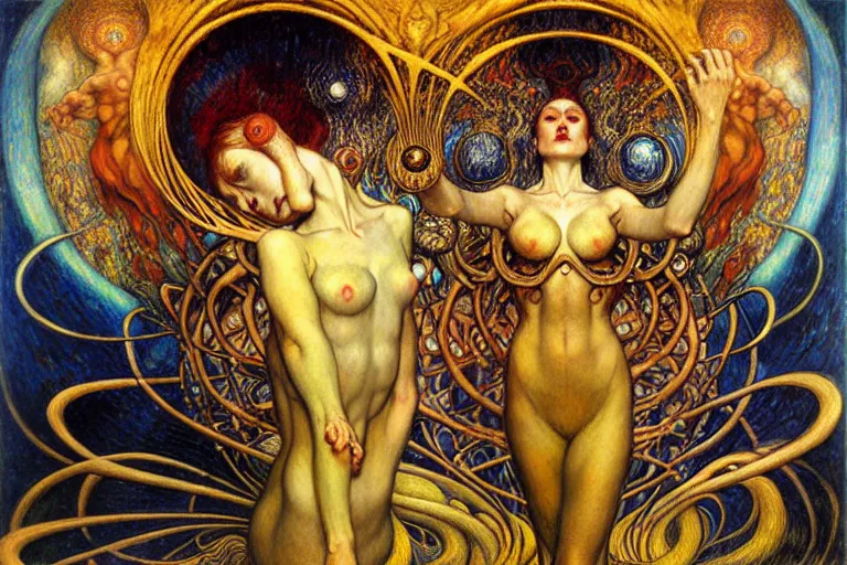 Image similar to Divine Chaos Engine by Karol Bak, Jean Delville, William Blake, Gustav Klimt, and Vincent Van Gogh, symbolist, visionary