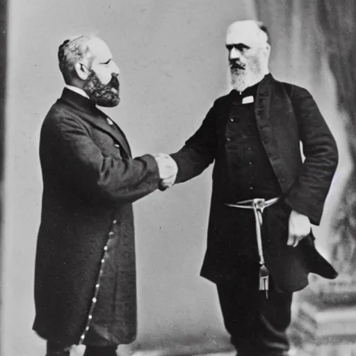 Prompt: theodor herzl shaking hands with franz joseph colorized