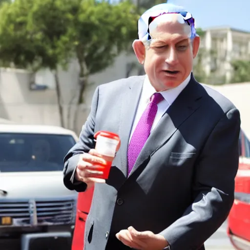 Image similar to benjamin netanyahu drinks a coke