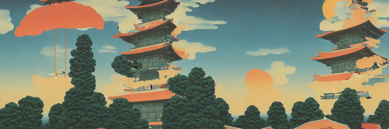 Image similar to japanese pagoda painting magritte