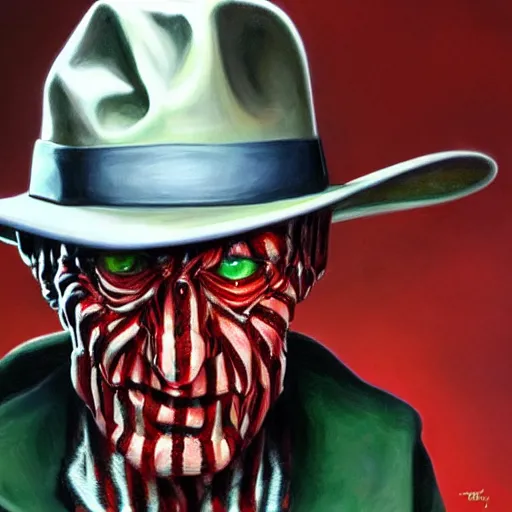 Prompt: an ultra - realistic portrait painting of freddy krueger in the style of alex ross. 4 k. ultra - realistic. highly detailed. epic lighting.