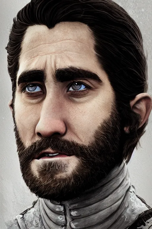 Image similar to Face portrait of Jake Gyllenhaal, D&D, magical, medieval fantasy, cinematic, highly detailed, 8k, trending on artstation by H.R. Giger