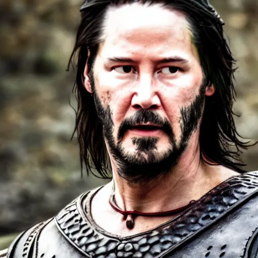 Image similar to Keanu Reeves in Vikings detail 4K quality super realistic