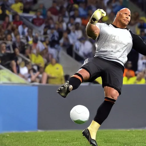 Prompt: Dwayne Johnson as goalkeeper