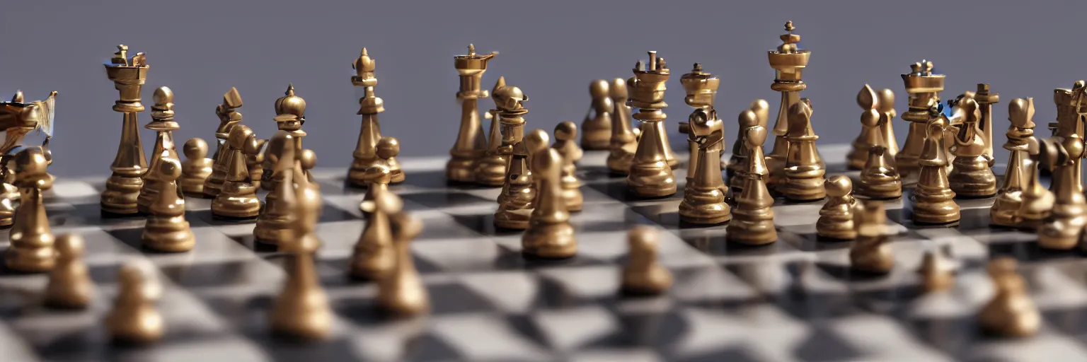 Image similar to cyborg chess pieces on chessboard, studio shot, dark background, photorealistic image, golden hour, low angle shot, very detailed