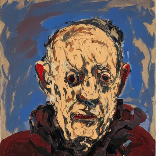 Image similar to painting of an old man staring at you, by georg baselitz