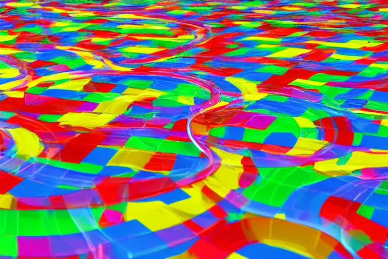 Prompt: windy racetrack made of translucent colorful plastic, 85mm scene from a tv show