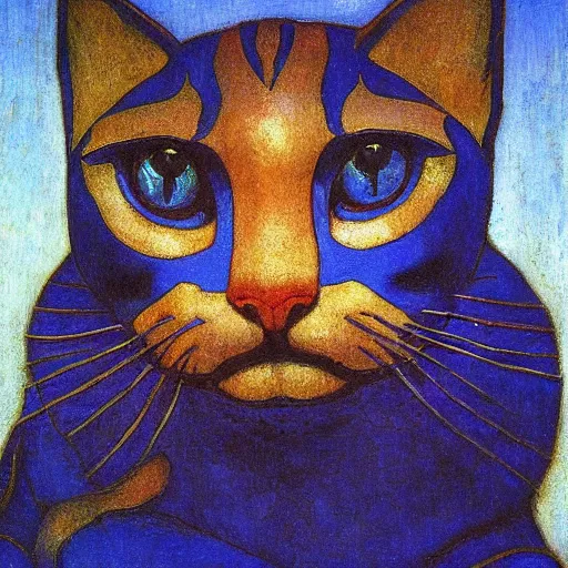 Prompt: cloisonne cat head sculpture, by annie swynnerton and diego rivera and nicholas roerich and jean delville, symbolist, dramatic lighting, god rays, art brut, rich colors, smooth, sharp focus, extremely detailed, adolf wolfli, by janet fish and ( donato giancola and bilibin )