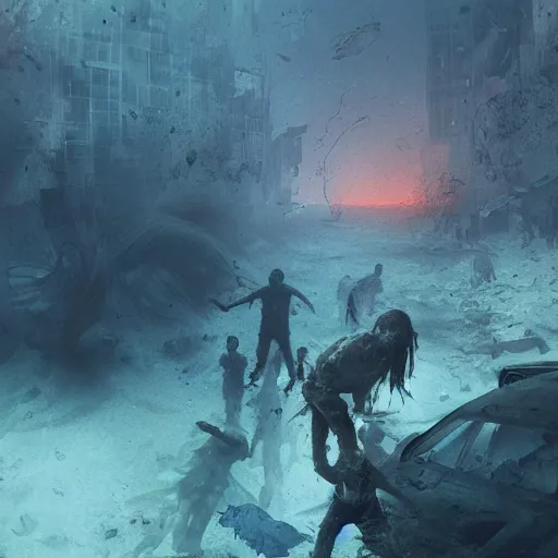 Image similar to a man fainted underwater in a zombie apocalypse by greg rutkowski