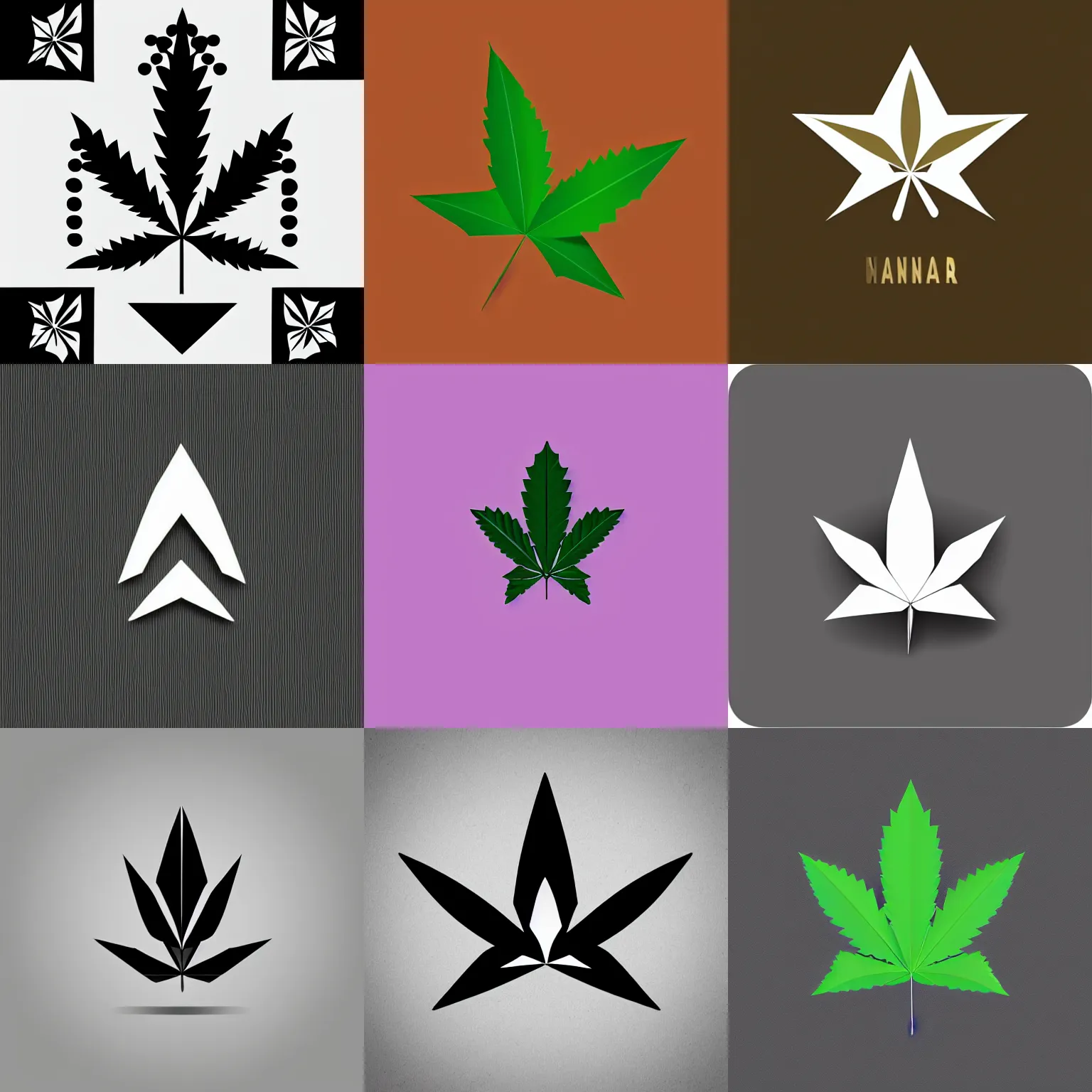 Prompt: minimalist vector origami icon marijuanna leaf