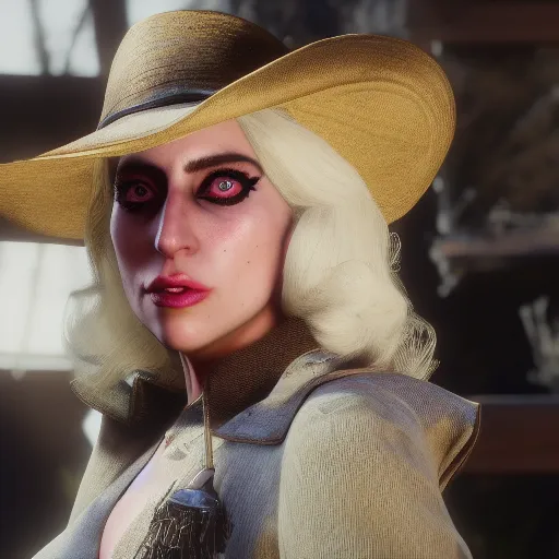 Image similar to Film still of Lady Gaga, from Red Dead Redemption 2 (2018 video game)