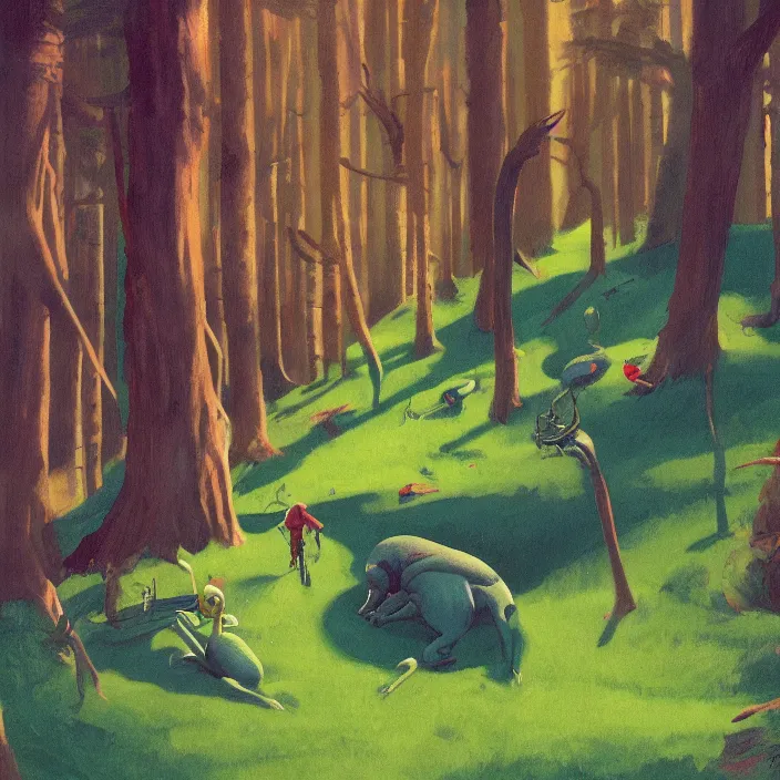 Image similar to fat alien eating slugs in the forest, highly detailed, Edward Hopper and James Gilleard