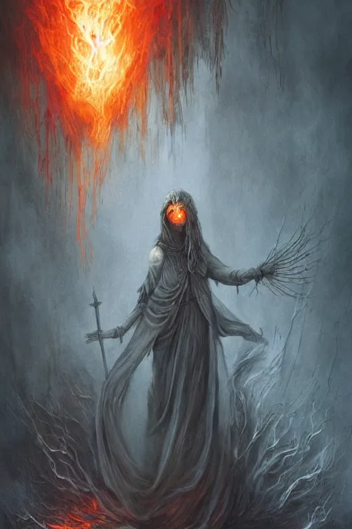 Image similar to Ghost of the Fire Spirit, professional illustration by Seb McKinnon